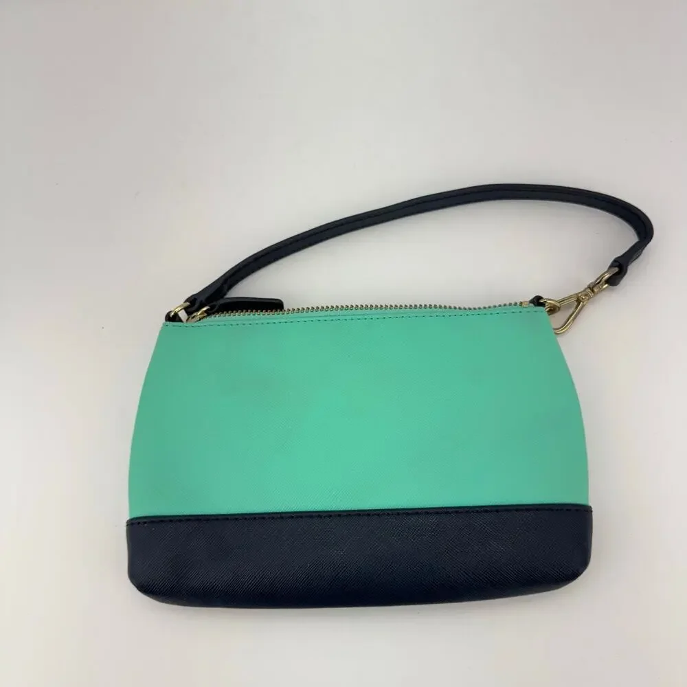 Banana‎ Republic Teal Blue Color Block Faux Leather Zip Mini Clutch Purse Bag